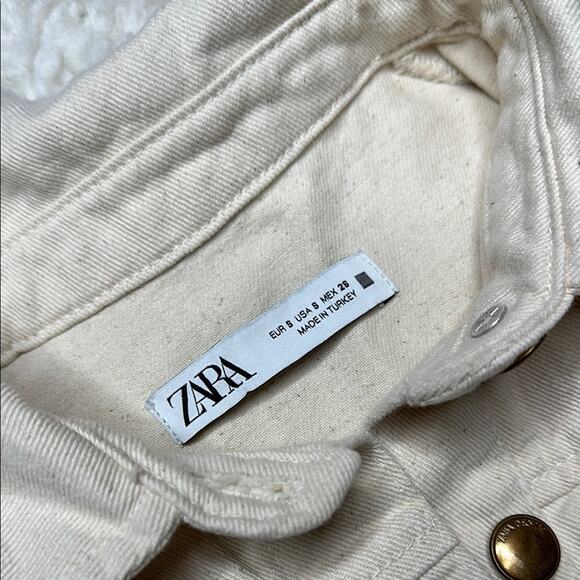 Zara Off-White Denim Jacket Button Front Romper Jumpsuit Neutral Raw Hem - Picture 3 of 9